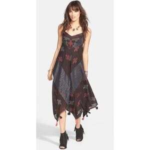 Free People Crossing Paths Tassel Trim Cotton Embroidered Maxi Dress Sz XS NWT